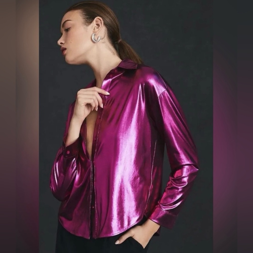 Anthropologie Pink Shine Metallic Blouse | Medium | Blogger Fave - Picture 4 of 15